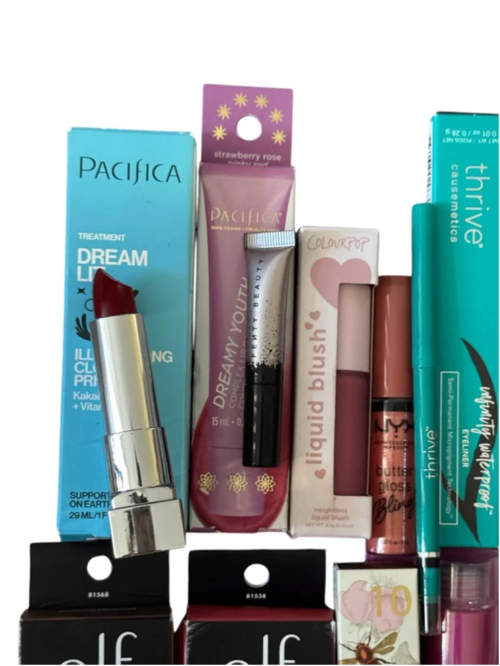 Pacifica, Elf, NYX, Colourpop, Thrive, Liner, Blush, Lip, Primer Makeup Bundle